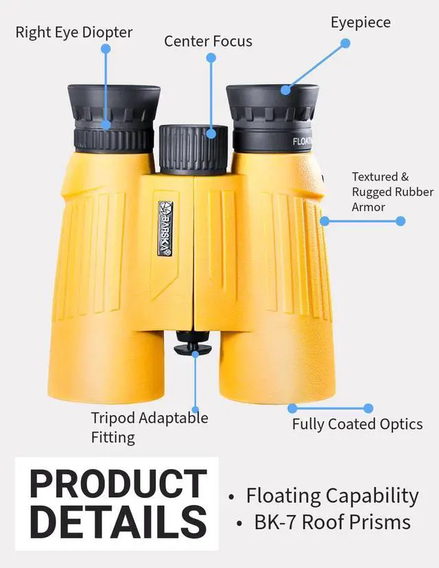 Alt view image 7 of 7 - 10x30 Floating Waterproof Marine Binoculars Boating Fishing - Rubber Armored, Durable Water-Resistant Compact Binoculars for Ocean, Water and Outdoor Use - BK7 Hiking, Birding Bird Watching Binocular