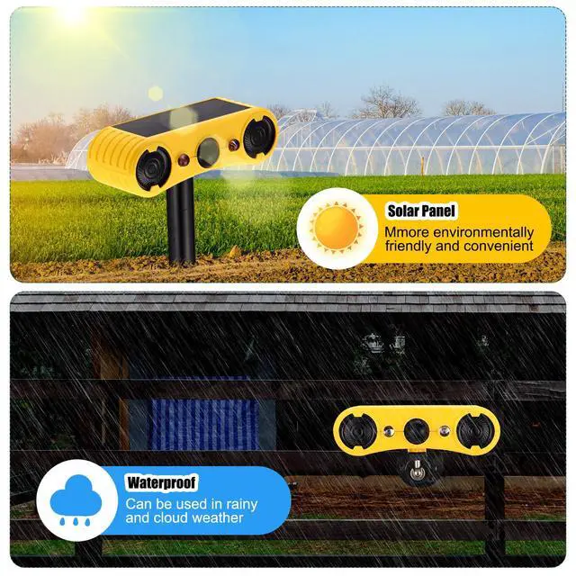 Alt view image 6 of 7 - 2 Pack Solar Outdoor Motion Sensor Alarm with Stake Animal Deterrent 2 x 129dB Loud Noisemaker 13 Sound Detector Strobe Light, 4 Mode Dog Barking Alarm Sensor on Ground or Fence