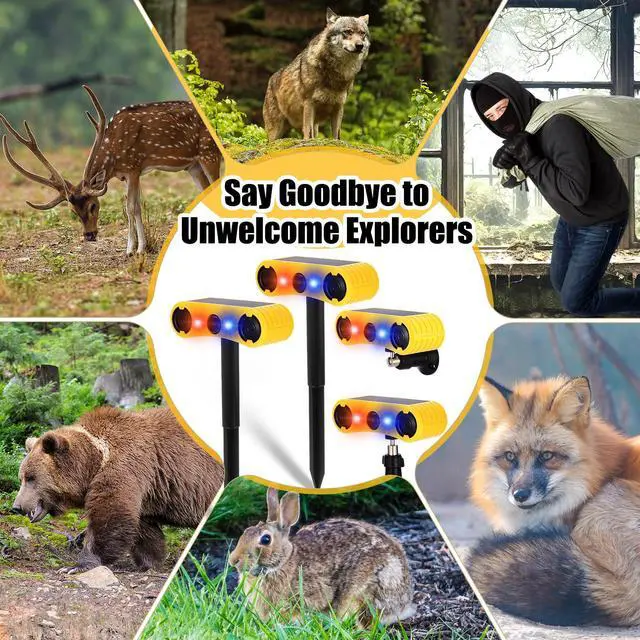 Alt view image 7 of 7 - 2 Pack Solar Outdoor Motion Sensor Alarm with Stake Animal Deterrent 2 x 129dB Loud Noisemaker 13 Sound Detector Strobe Light, 4 Mode Dog Barking Alarm Sensor on Ground or Fence