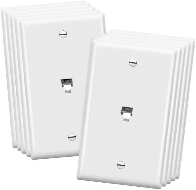 Main image of RJ11 Telephone Jack Wall Plate, 6-Position 4-Conductor 6P4C (2 Line Support), 1-Gang 4.50" x 2.76", 6611-W-10PCS, White (10 Pack)