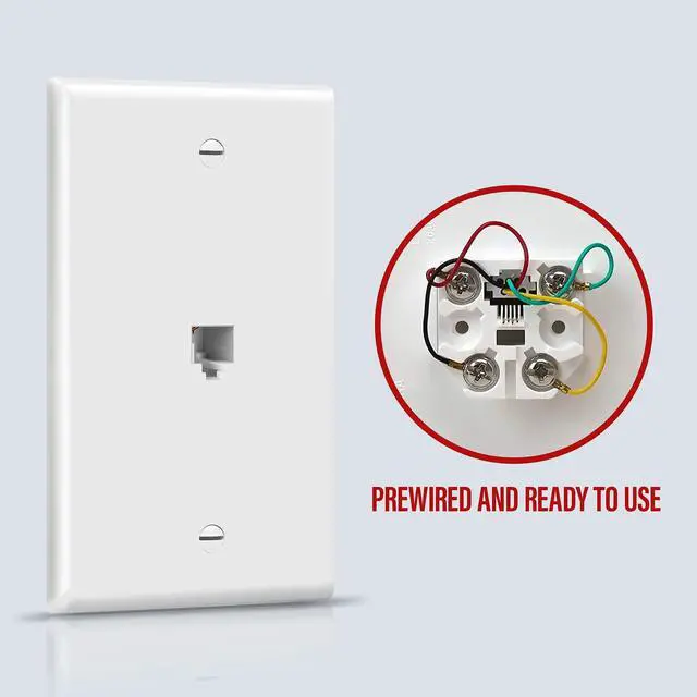 Alt view image 4 of 7 - RJ11 Telephone Jack Wall Plate, 6-Position 4-Conductor 6P4C (2 Line Support), 1-Gang 4.50" x 2.76", 6611-W-10PCS, White (10 Pack)