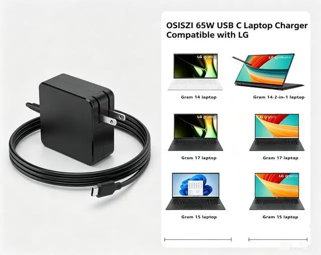 Alt view image 3 of 7 - 65W USB C Fast Charger Compatible with LG Gram 17" 16" 15" 14" 17Z95P 17Z90Q 17Z90R 17Z90S 16T90P 16Z90P 16Z90Q 16Z90R 15Z95P 15Z90P 15Z90Q 14Z90P 14Z90Q 2-in-1 OLED Thin Lightweight Power Cord