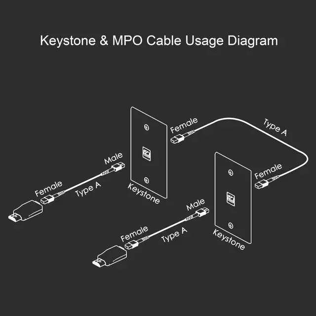 Alt view image 3 of 7 - MPO Male to Female Full Fiber Optic Armored Cable, 7-Core, 6FT | Compatible with MPO Keystone Wall Plates for Easy Fiber Routing and Extension in Wall-Mounted and In-Wall Installations