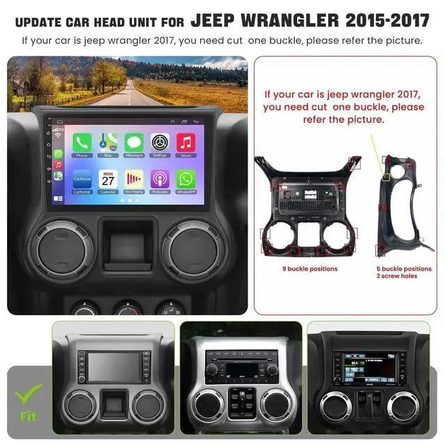 Alt view image 2 of 7 - (4GB+64GB) Android Car Radio Stereo for Jeep JK Wrangler 2015 2016 2017 10.2 Inch Touchscreen Support Wireless Carplay/Android Auto/WiFi/GPS/Bluetooth5.2/Back-up Camera/FM/SWC