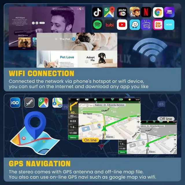 Alt view image 4 of 7 - (4GB+64GB) Android Car Radio Stereo for Jeep JK Wrangler 2015 2016 2017 10.2 Inch Touchscreen Support Wireless Carplay/Android Auto/WiFi/GPS/Bluetooth5.2/Back-up Camera/FM/SWC