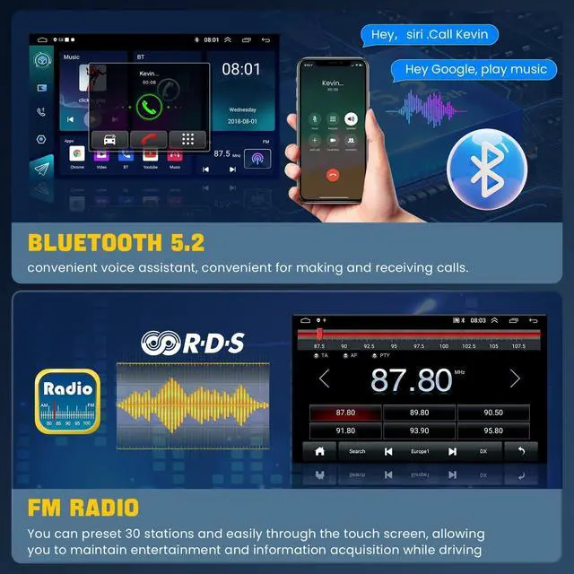 Alt view image 5 of 7 - (4GB+64GB) Android Car Radio Stereo for Jeep JK Wrangler 2015 2016 2017 10.2 Inch Touchscreen Support Wireless Carplay/Android Auto/WiFi/GPS/Bluetooth5.2/Back-up Camera/FM/SWC