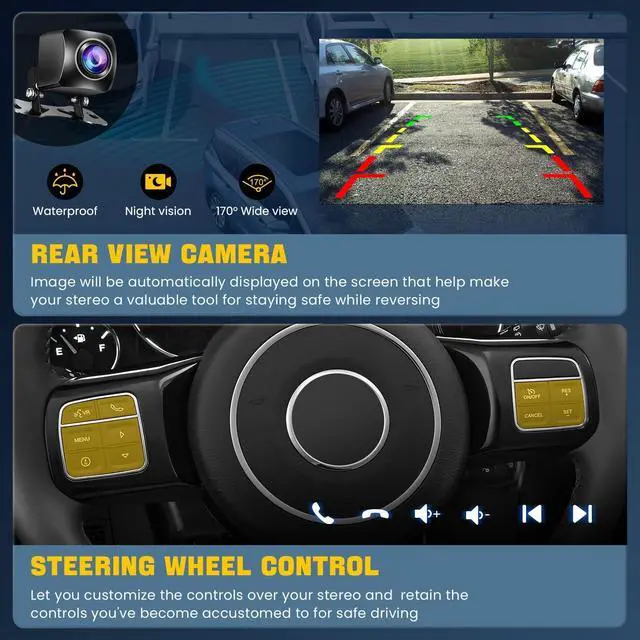 Alt view image 6 of 7 - (4GB+64GB) Android Car Radio Stereo for Jeep JK Wrangler 2015 2016 2017 10.2 Inch Touchscreen Support Wireless Carplay/Android Auto/WiFi/GPS/Bluetooth5.2/Back-up Camera/FM/SWC