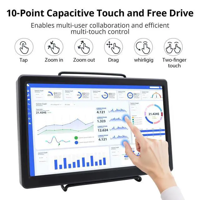 Alt view image 5 of 7 - 10.1 Inch Portable Monitor - IPS Capacitive Touchscreen Monitor with HD VGA Port1920x1080P LCD Display Built-in Dual Speakers Touch Sceen for Raspberry Pi 5/4/3, PS Xbox, Windows 11/10/8/7