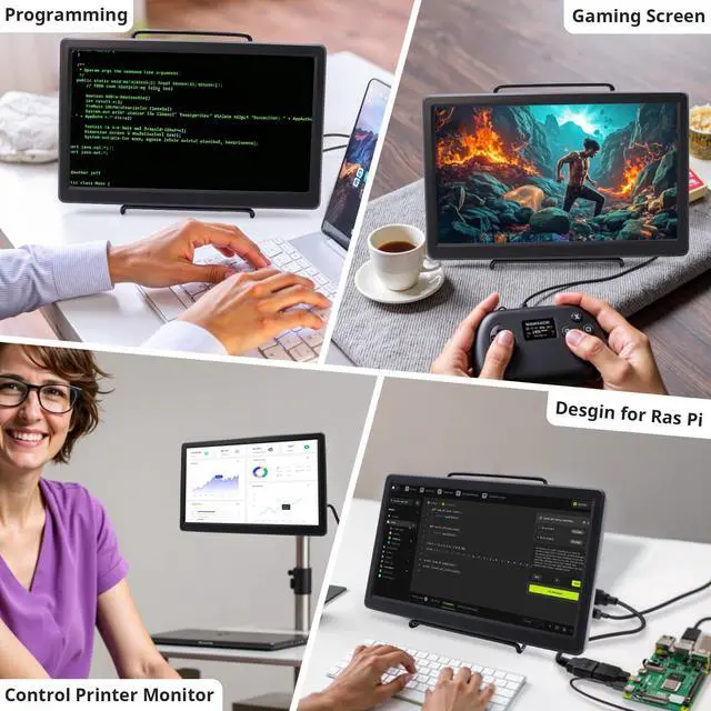 Alt view image 4 of 7 - 10.1 Inch Portable Monitor - IPS Capacitive Touchscreen Monitor with HD VGA Port1920x1080P LCD Display Built-in Dual Speakers Touch Sceen for Raspberry Pi 5/4/3, PS Xbox, Windows 11/10/8/7
