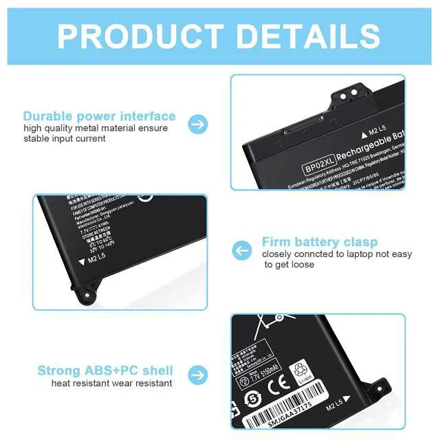 Alt view image 3 of 7 - BP02XL 849909-850 Battery Compatible with HP Pavilion Laptop 15-AU 15-AW Series 15-AU057CL 15-AU030WM 15-AU063NR 15-AU123CL 15-AW002LA 15-AW053NR 15-AU091NR 15-AU023CL BPO2XL TPN-Q172