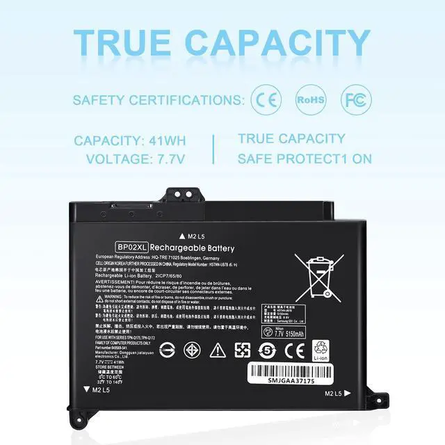 Alt view image 5 of 7 - BP02XL 849909-850 Battery Compatible with HP Pavilion Laptop 15-AU 15-AW Series 15-AU057CL 15-AU030WM 15-AU063NR 15-AU123CL 15-AW002LA 15-AW053NR 15-AU091NR 15-AU023CL BPO2XL TPN-Q172