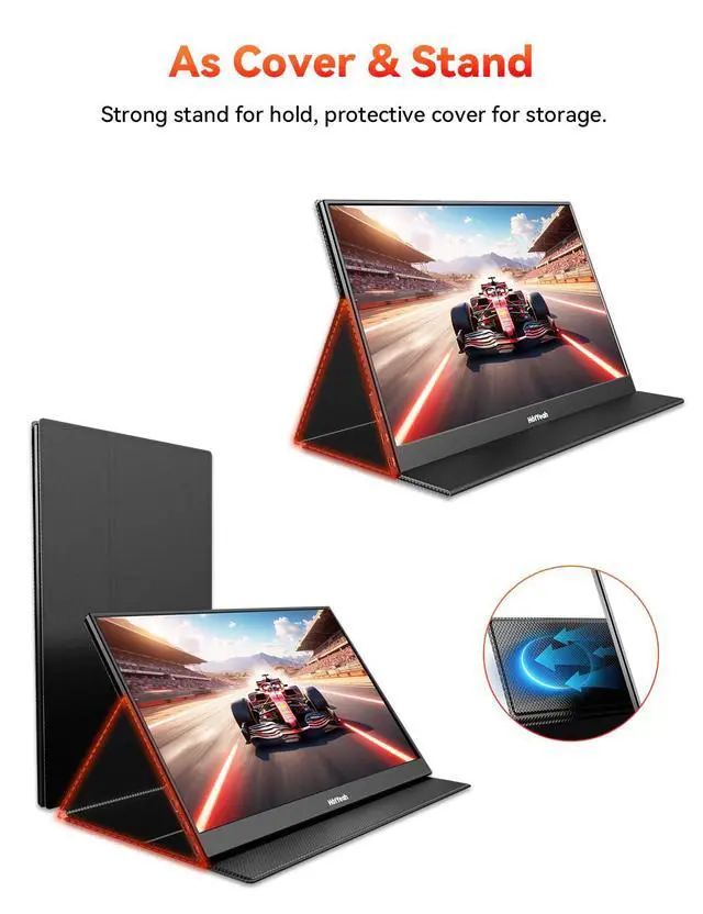 Alt view image 7 of 7 - 16.1'' 144Hz Portable Gaming Monitor, 106% sRGB 1080P Travel Screen | USB-C HDMI External Display HDR Portable Monitor w/Smart Cover, 2nd Screen for Laptop, PC, Mac, Switch, PS5/4, Xbox