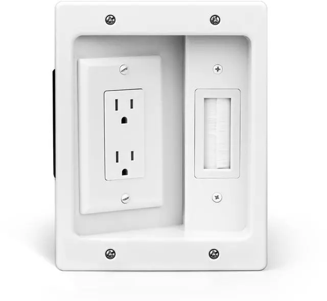 Main image of Wall Cable Concealer Management Box Recessed Outlet Wall Mount Behind TV | Cable Management Recessed Outlet Kit in Wall TV Connection Kit Hides Power Cables & Low Voltage Wires Fits All Plugs