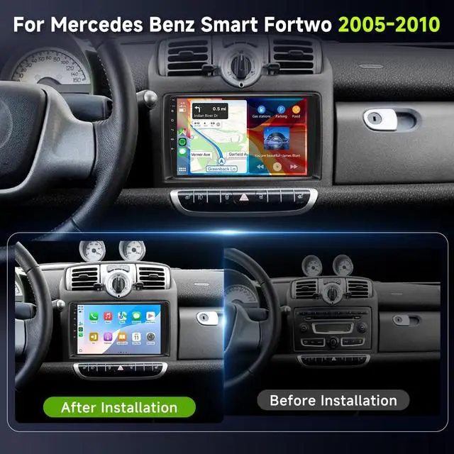 Alt view image 2 of 7 - 8Core 6GB+128GB Android 15 Radio for Mercedes Benz Smart Fortwo 2005-2010 Car Stereo,9-Inch 1280x800 IPS Touchscreen,Wireless Carplay/Android Auto GPS DSP 46EQ 5.1Bluetooth 5GWiFi FM/RDS SWC Camera