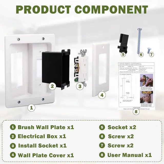 Alt view image 3 of 7 - Wall Cable Concealer Management Box Recessed Outlet Wall Mount Behind TV | Cable Management Recessed Outlet Kit in Wall TV Connection Kit Hides Power Cables & Low Voltage Wires Fits All Plugs