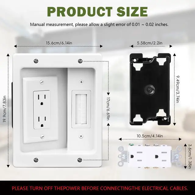 Alt view image 2 of 7 - Wall Cable Concealer Management Box Recessed Outlet Wall Mount Behind TV | Cable Management Recessed Outlet Kit in Wall TV Connection Kit Hides Power Cables & Low Voltage Wires Fits All Plugs