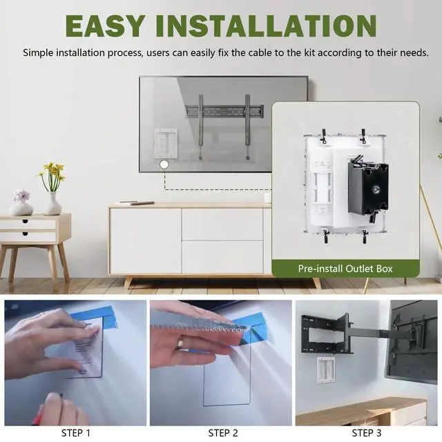 Alt view image 4 of 7 - Wall Cable Concealer Management Box Recessed Outlet Wall Mount Behind TV | Cable Management Recessed Outlet Kit in Wall TV Connection Kit Hides Power Cables & Low Voltage Wires Fits All Plugs