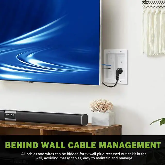 Alt view image 7 of 7 - Wall Cable Concealer Management Box Recessed Outlet Wall Mount Behind TV | Cable Management Recessed Outlet Kit in Wall TV Connection Kit Hides Power Cables & Low Voltage Wires Fits All Plugs