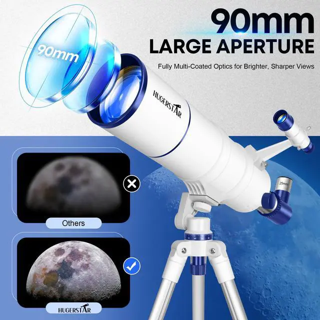 Alt view image 2 of 7 - Telescope for Adults & Kids, 90mm Aperture 550mm Refractor | High Powered, Portable Travel Telescopes, for Beginners Stargazing, with Tripod, Phone Adapter, Moon Filter, Carry Bag