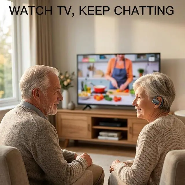 Alt view image 2 of 7 - 2.4GHz Wireless TV Headphones for Seniors, Open-Ear Hook Design for All-Day Comfort, Plug-and-Play (No Bluetooth), Low Latency, 50ft Range, Charging Case Transmitter with Optical & 3.5mm AUX Cables