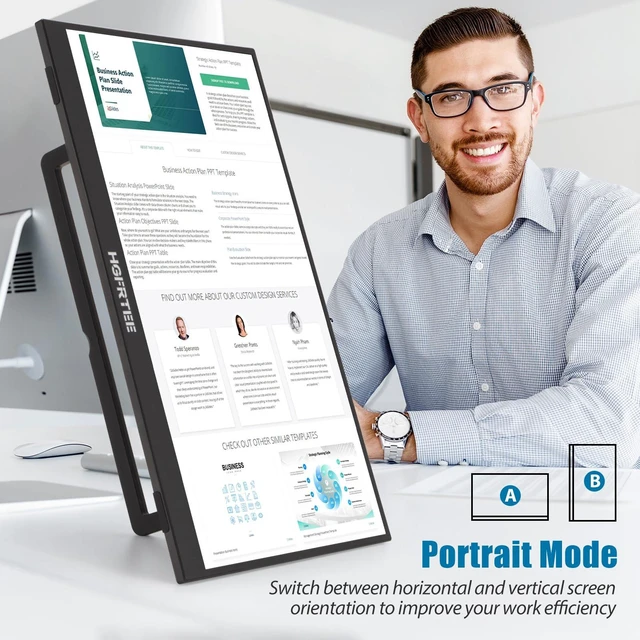 Alt view image 7 of 7 - Portable Monitor Touchscreen 15.6", 1920x1080 60Hz FHD IPS HDR 10-Point Touch Screen Monitor with Built-in Stand & Speaker, HDMI USB C VESA External Travel Monitors for Laptop, PC, Mac, Phone