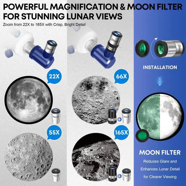 Alt view image 3 of 7 - Telescope for Adults & Kids, 90mm Aperture 550mm Refractor | High Powered, Portable Travel Telescopes, for Beginners Stargazing, with Tripod, Phone Adapter, Moon Filter, Carry Bag