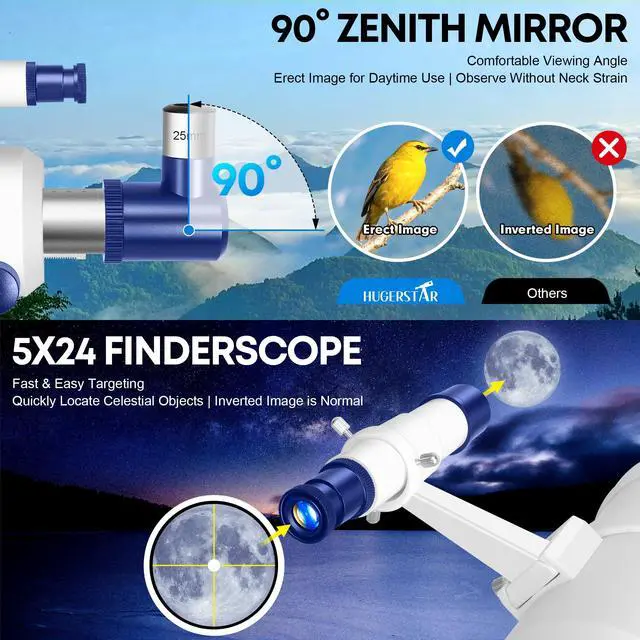 Alt view image 4 of 7 - Telescope for Adults & Kids, 90mm Aperture 550mm Refractor | High Powered, Portable Travel Telescopes, for Beginners Stargazing, with Tripod, Phone Adapter, Moon Filter, Carry Bag
