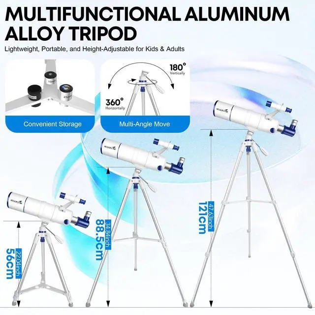 Alt view image 5 of 7 - Telescope for Adults & Kids, 90mm Aperture 550mm Refractor | High Powered, Portable Travel Telescopes, for Beginners Stargazing, with Tripod, Phone Adapter, Moon Filter, Carry Bag