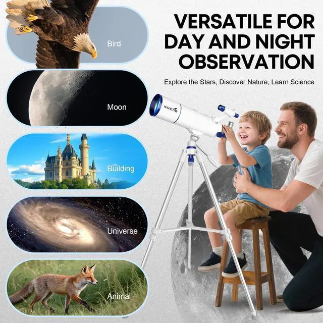 Alt view image 7 of 7 - Telescope for Adults & Kids, 90mm Aperture 550mm Refractor | High Powered, Portable Travel Telescopes, for Beginners Stargazing, with Tripod, Phone Adapter, Moon Filter, Carry Bag