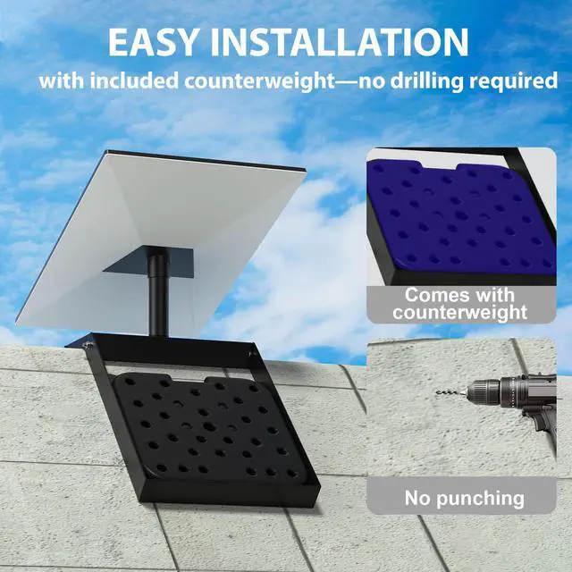 Alt view image 3 of 6 - No Drill Starlink Roof Mount, Heavy Duty for Ridge/Flat | Compatible Starlink Standard 4/4X/Gen 3. Adjustable for ridge/flat roof. 13lbs counterweight + pipe adapter. Weatherproof