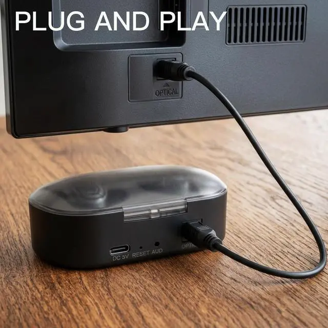 Alt view image 4 of 7 - 2.4GHz Wireless TV Headphones for Seniors, Open-Ear Hook Design for All-Day Comfort, Plug-and-Play (No Bluetooth), Low Latency, 50ft Range, Charging Case Transmitter with Optical & 3.5mm AUX Cables