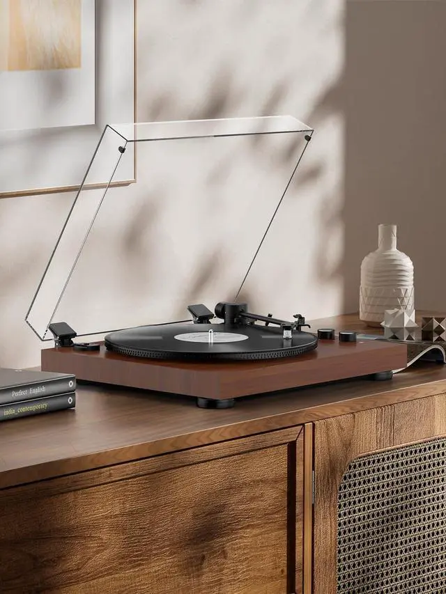 Alt view image 6 of 6 - Vinyl Record Player Belt Drive 2-Speed Playback Turntable Bluetooth Wireless Output Connectivity Record Player with Magnetic Cartridge Built-in Phono Pre-amp