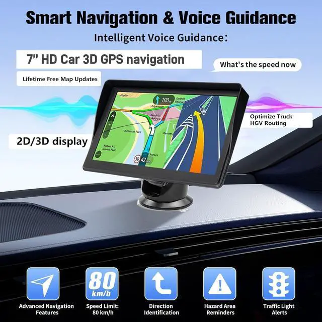 Alt view image 3 of 7 - GPS Navigator for Car and Truck, 7 Inch Touchscreen, 2026 North America Maps, Voice Guidance, Speed Limit Warning, USB Connectivity