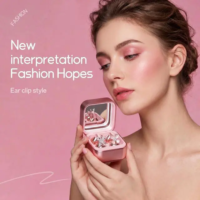 Alt view image 2 of 7 - Wireless Earbuds with LED Makeup Mirror Case, Bluetooth 6.0 Open Ear Clip-On Headphones, Cute Pink Air Conduction Earphones for Women, Low Latency, Secure Fit for Running & Travel (Earring Pink)