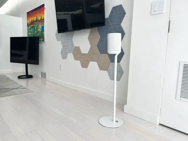 Alt view image 3 of 6 - Floor Stands for Sonos Era 100, SL, 300, 2 Pack, White | Fixed height floor stand for Sonos Era 100, 100 SL, and Era 300, sold as a pair, 28.2" Tall w/o Speaker, Cable Management