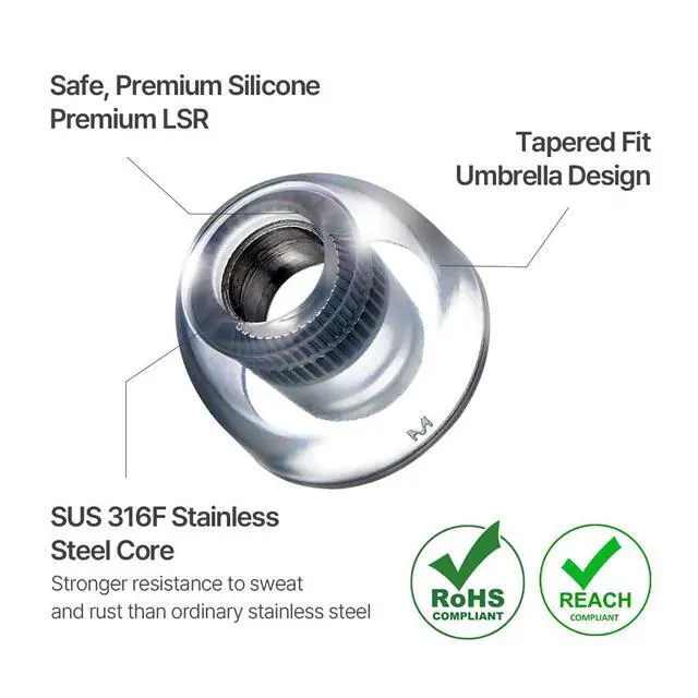 Alt view image 4 of 7 - Mithryl IEM Ear Tips, Stainless Steel Core Earbud Replacement Tips | Compatible with HiFi IEMs, Spacious Sound Stage, Deep Bass, Clear Highs, Not for TWS