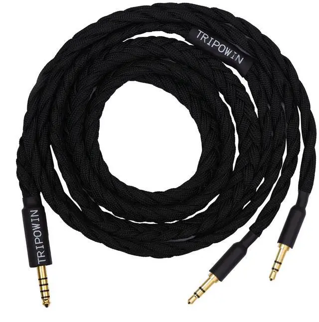 Main image of Tripowin GranVia Upgraded OFC Headphone Replacement Cable | Dual 3.5mm Connector to 4.4mm TRRRS Stereo Headphone Cable,for HE4XX/HE-400i/HE400se/Goldplanar/Focal ELEGIA, Black, 1.5m
