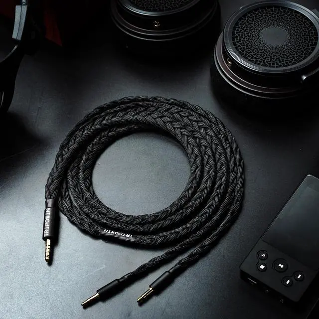 Alt view image 4 of 7 - Tripowin GranVia Upgraded OFC Headphone Replacement Cable | Dual 3.5mm Connector to 4.4mm TRRRS Stereo Headphone Cable,for HE4XX/HE-400i/HE400se/Goldplanar/Focal ELEGIA, Black, 1.5m