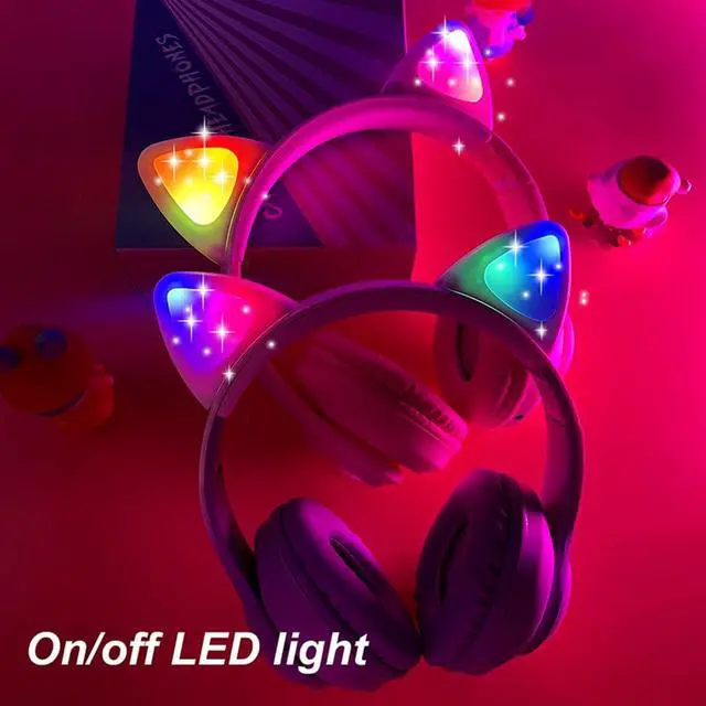Alt view image 4 of 6 - Kids Wireless Headphones LED Light up Cat Bluetooth Headphones, Color Changing Cat Ear Wireless Headsets with Microphone for Kids/Girls/School/Christmas (Purple Pro)