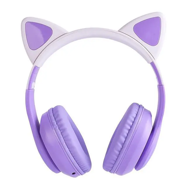 Alt view image 6 of 6 - Kids Wireless Headphones LED Light up Cat Bluetooth Headphones, Color Changing Cat Ear Wireless Headsets with Microphone for Kids/Girls/School/Christmas (Purple Pro)
