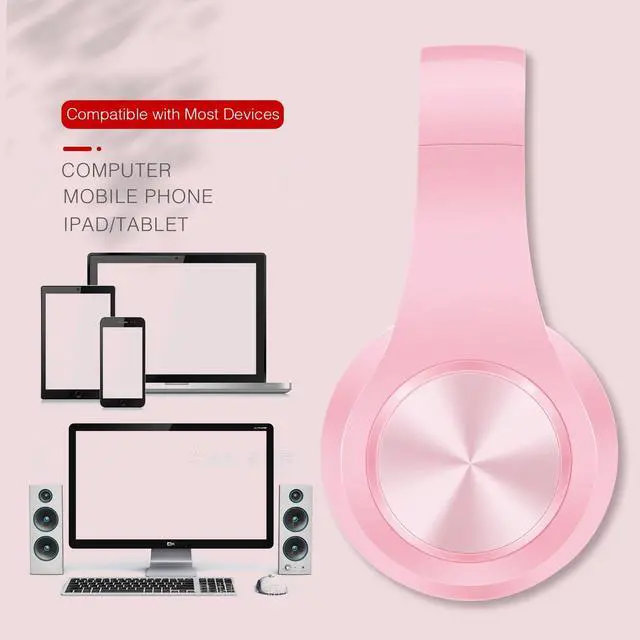 Alt view image 4 of 7 - V5.3 Bluetooth Headphones Over-Ear, Foldable Wireless and Wired Stereo Headset Micro SD/TF, FM for Cell Phone,PC,Soft Earmuffs &Light Weight for Prolonged Wearing (Pink)