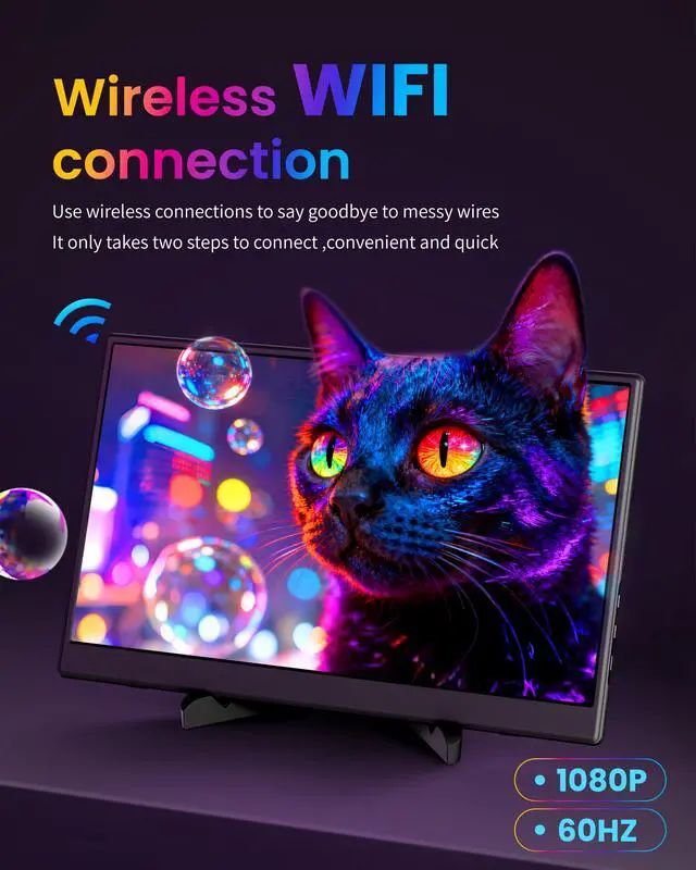 Alt view image 2 of 7 - Wireless Monitor,1080P IPS Slim Portable Monitor Support AirPlay Miracast | Wireless Portable Monitor with USB-C HDMI /VESA/Sleeve, 15.6 inch Portable Monitor for Laptop/ PS4/5/Switch/Mac /Phone/Xbox