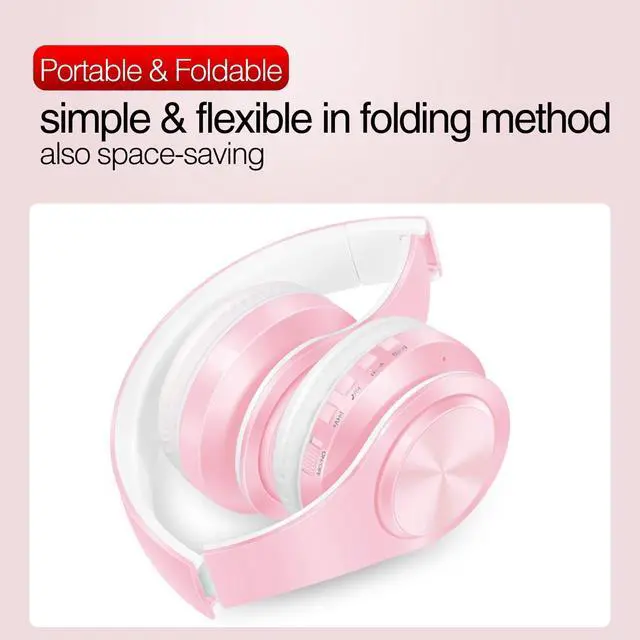 Alt view image 6 of 7 - V5.3 Bluetooth Headphones Over-Ear, Foldable Wireless and Wired Stereo Headset Micro SD/TF, FM for Cell Phone,PC,Soft Earmuffs &Light Weight for Prolonged Wearing (Pink)