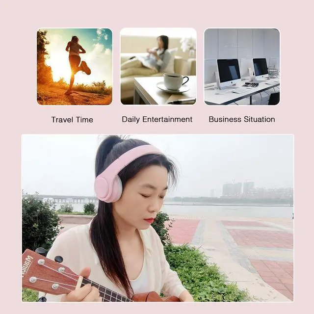Alt view image 7 of 7 - V5.3 Bluetooth Headphones Over-Ear, Foldable Wireless and Wired Stereo Headset Micro SD/TF, FM for Cell Phone,PC,Soft Earmuffs &Light Weight for Prolonged Wearing (Pink)