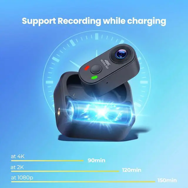 Alt view image 4 of 7 - 4K Mini Body Camera, Wearable Action Cam with Magnetic Mount, Charging Case, WiFi App Control POV Cam EIS Stabilization, 64GB SD Card, Hands-Free Recording for Vlogging Travel Cycling Motorcycle