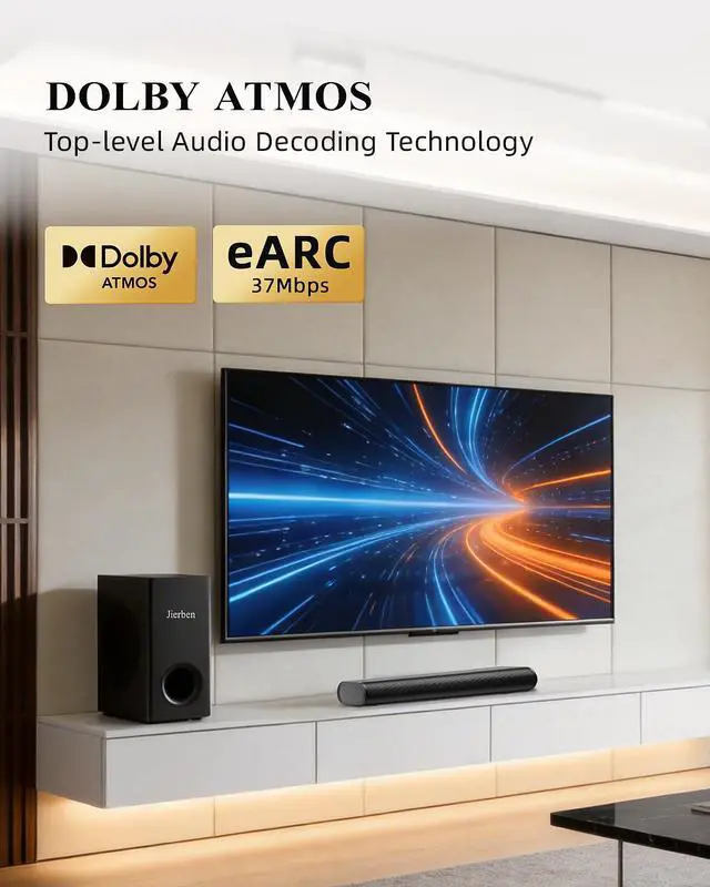 Alt view image 4 of 7 - 2.1 Dolby Atmos Soundbar with Subwoofer for Smart TV, Dolby Atmos Sound Bar for TV, Surround Sound System for TV, 150W TV Speakers for Smart TV, Bluetooth eARC/Opt/AUX