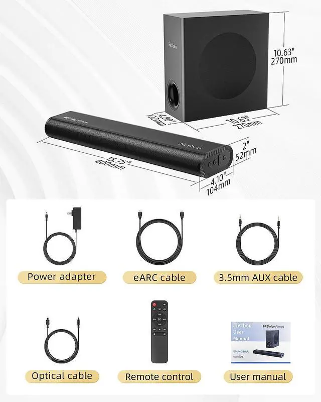 Alt view image 6 of 7 - 2.1 Dolby Atmos Soundbar with Subwoofer for Smart TV, Dolby Atmos Sound Bar for TV, Surround Sound System for TV, 150W TV Speakers for Smart TV, Bluetooth eARC/Opt/AUX