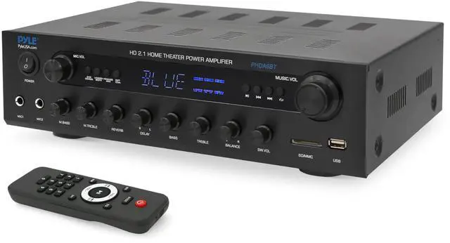 Main image of 400w Home Entertainment Amplifier with Bluetooth - Karaoke Optimized with Dual Mic Inputs with Reverb and Delay, Hi Def in and Out for Home Theater, USB-A Input, SD Card, FM Radio - PHDA6BT