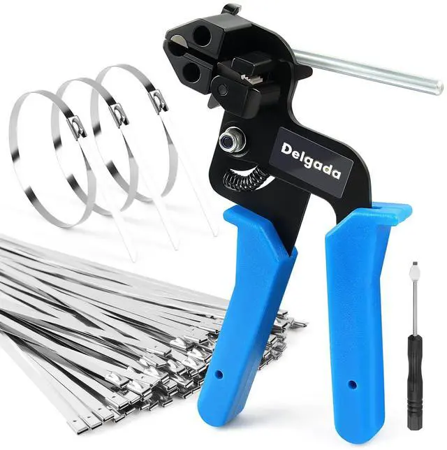 Main image of 100PCS Metal Zip Ties Tool Heavy Duty Stainless Steel Cable Tie Gun | Stainless Steel Zip Tie Tool Wrap Gun for Tightening and Cutting Outdoor Chain Link Fence Exhaust Pipe
