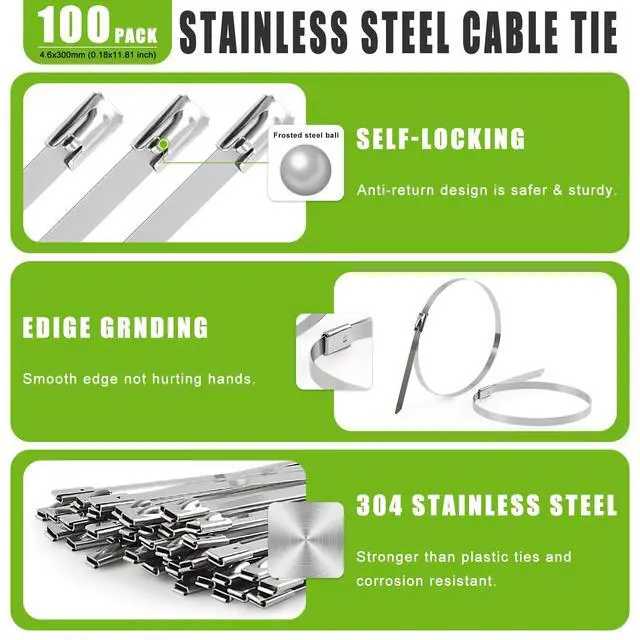 Alt view image 5 of 6 - 100PCS Metal Zip Ties Tool Heavy Duty Stainless Steel Cable Tie Gun | Stainless Steel Zip Tie Tool Wrap Gun for Tightening and Cutting Outdoor Chain Link Fence Exhaust Pipe